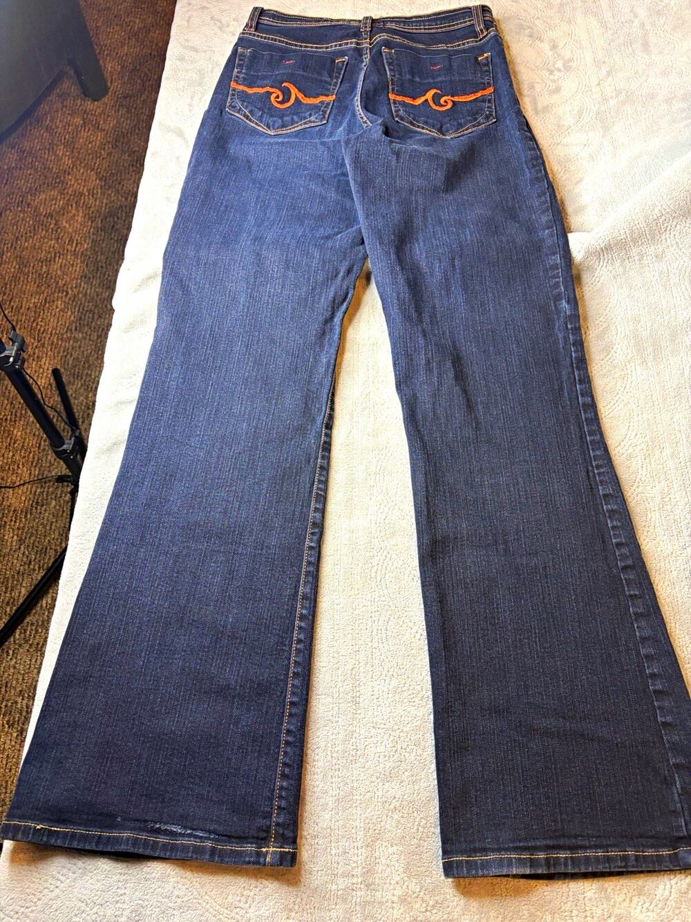 NYDJ Jeans Womens 6 Dark Wash Bootcut Flare Orange Embroidered Pockets Excellent